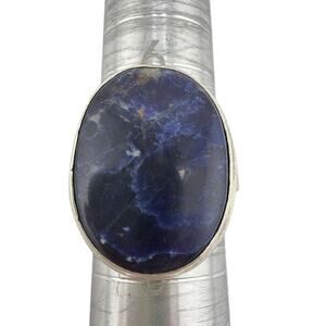 Deep Blue Oval Sodalite 925 Sterling Silver Ring Size 8.5